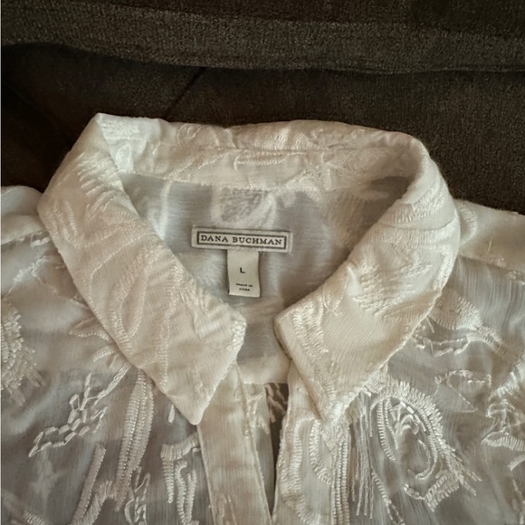 Dana Buchman Off White Sheer Button-Up Blouse - Picture 6 of 13